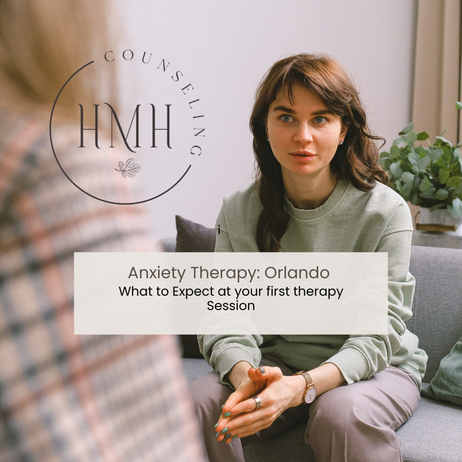 Therapy office with two people in a counseling session, creating a calm and supportive environment.
