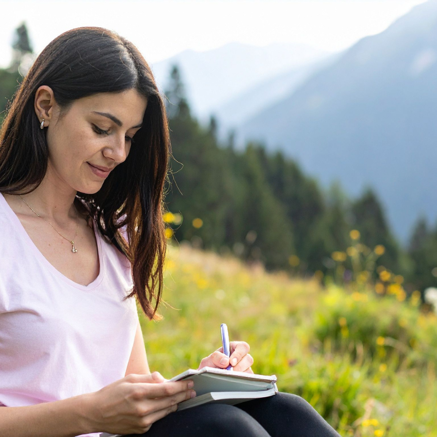 Woman journaling and reflecting, representing a personal story of overcoming anxiety through therapy in Orlando