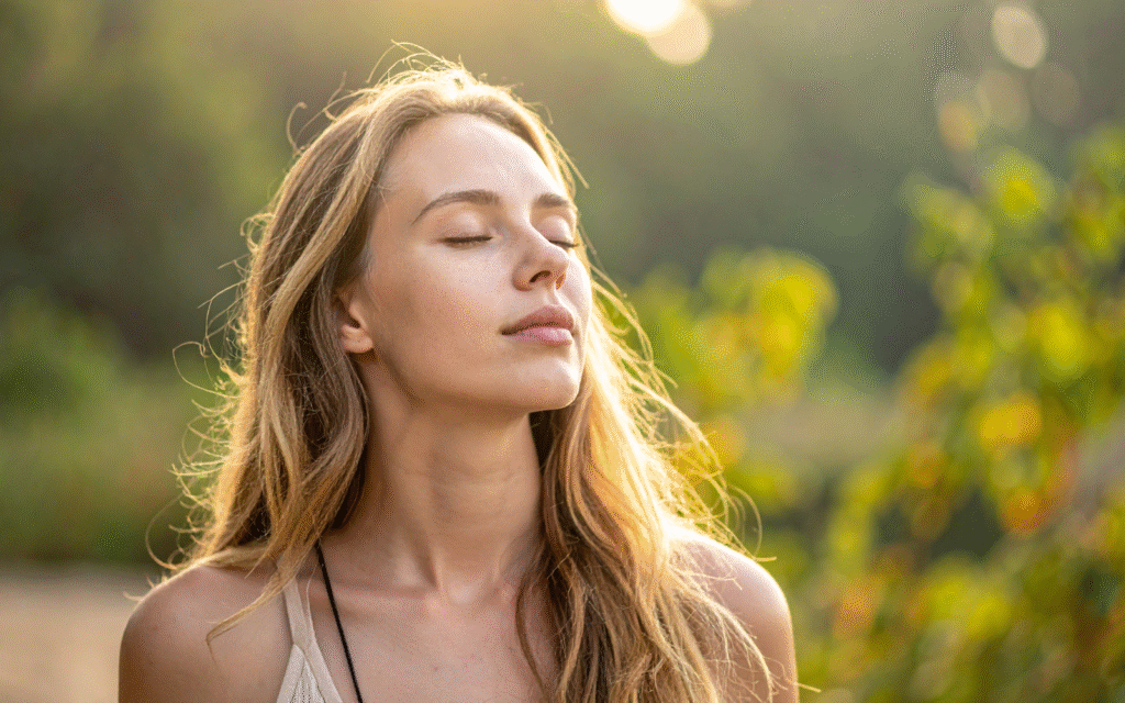 woman in nature feeling calm- Trauma Informed Anxiety Therapy Orlando