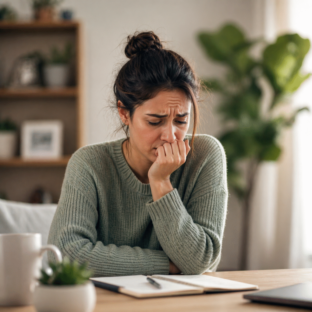 Stressed woman dreading an upcoming meeting — social anxiety treatment available in Orlando, FL