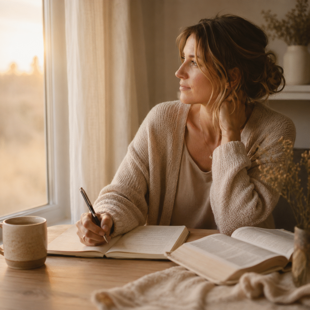 Woman reflecting in journal for Christian counseling in Orlando