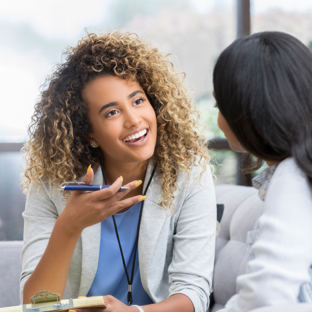 Two women engaging in conversation