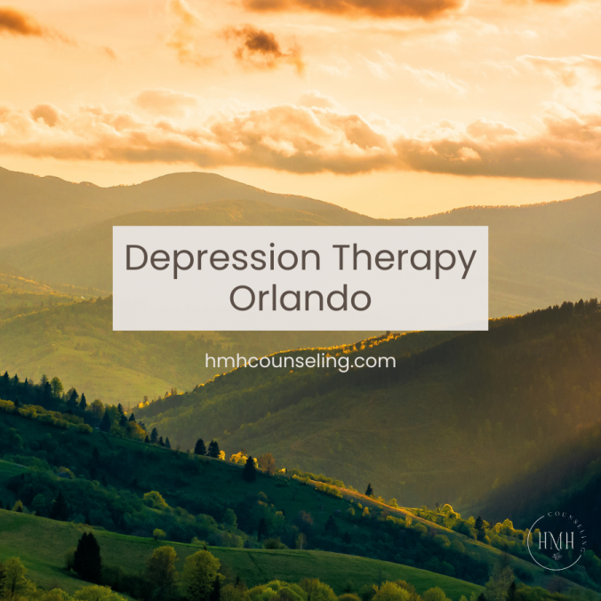 An image capturing the poignant essence of towering mountains beneath a sky ablaze with warm, sunset hues of orange. This peaceful landscape reflects the journey you undertake with HMH Counseling, symbolizing boundless strength, resilience, and the unwavering warmth you can discover within yourself during depression therapy. This picture serves as a quiet invitation to mindfulness and self-exploration, hinting at the tremendous personal growth that awaits in the embrace of mental health support. It mirrors the compassionate, supportive space HMH Counseling creates for those seeking to navigate their own narrative of healing and self-awareness.