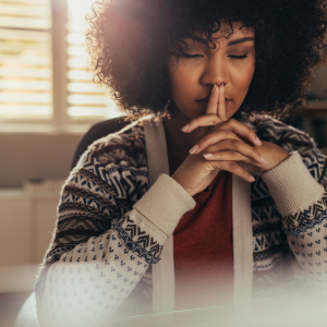 Mindful Technology use, woman meditating with eyes closed, anxiety therapy Orlando, HMH Counseling